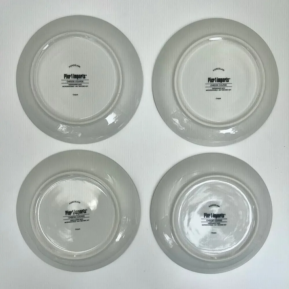 Pier 1 Imports French Cheese Plates Set of 4 Porcelain Appetizer 6.5